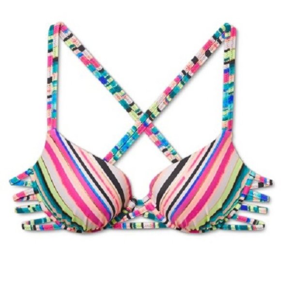 Shade & Shore Striped Strappy Caged Bikini Top - Picture 2 of 5